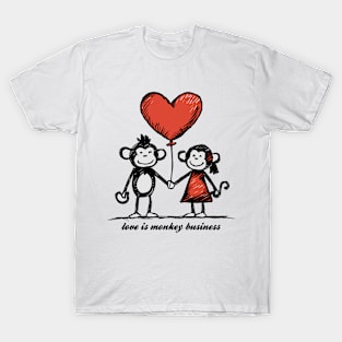 Monkey Lovers Stick Figure Couple Monkey Business T-Shirt